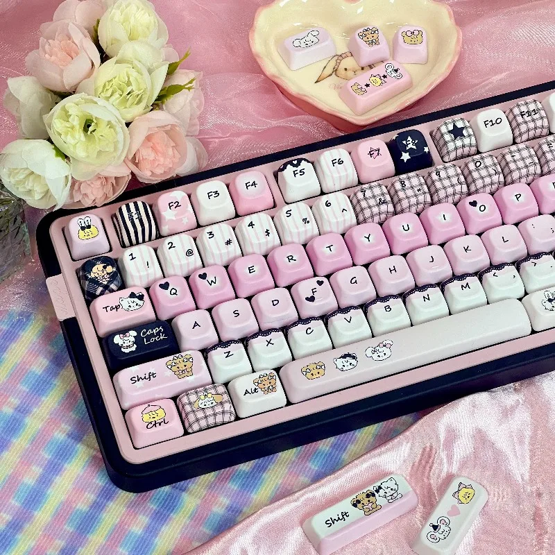 

Black Pink Cool Cat Theme Keycaps Set Custom PBT Sublimation FOA/Cherry Profile Keyboard Cap for Mechanical Keyboard Accessories