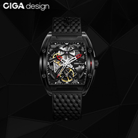 CIGA Design Automatic Mechanical Skeleton Watch for Men Z Series Black DLC Coatings Case Fashion Casual Male Watches Timepiece