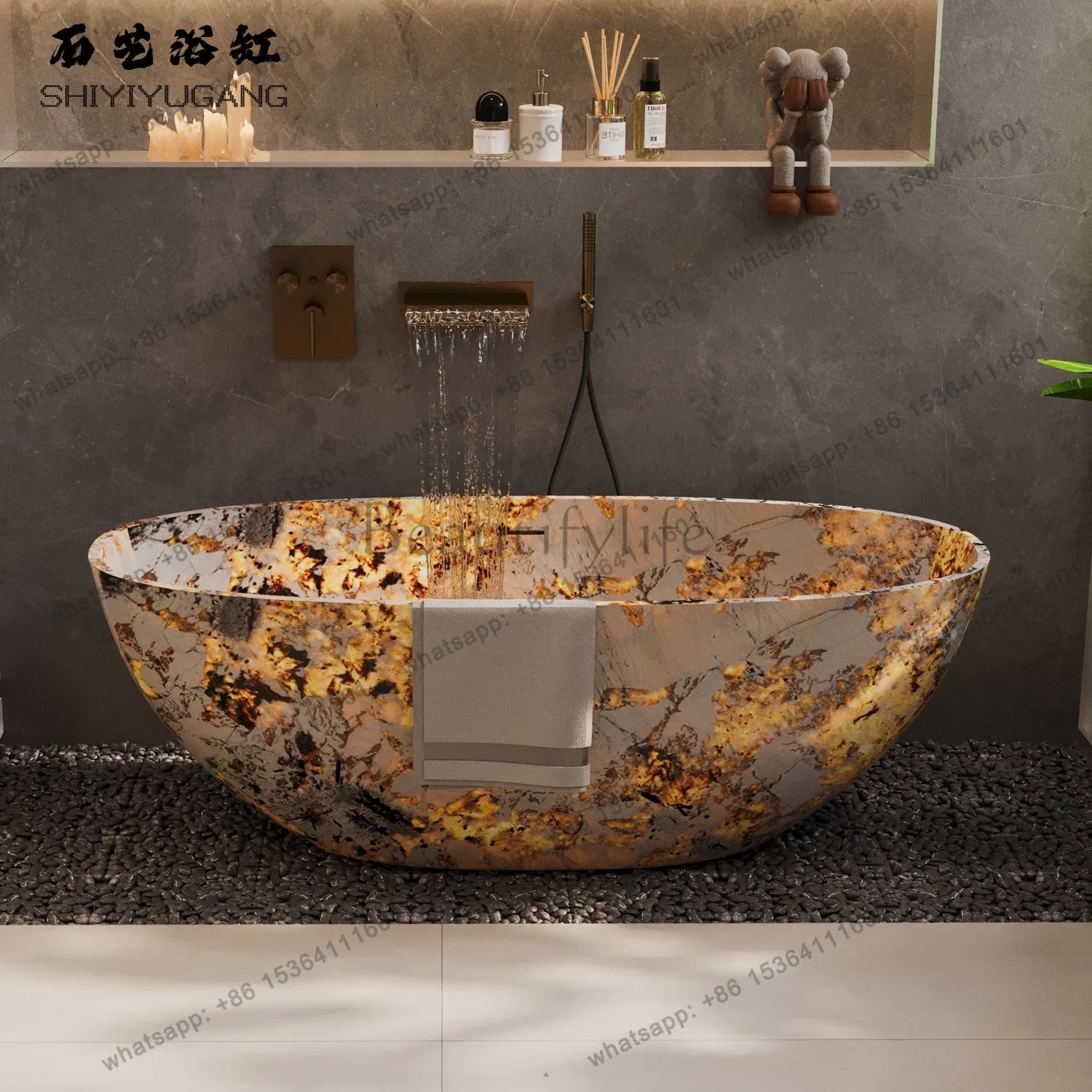 

Free-standing artificial stone oval bathtub B & B hotel home double deep soaking tub