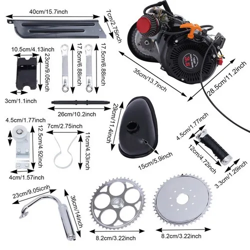 100cc 3HP 3600rpm Bicycle Motor Kit 4-Stroke Bicycle Gasoline Engine Motor Motorized Bicycle for Beach Bikes with Large Triangular Frame Space