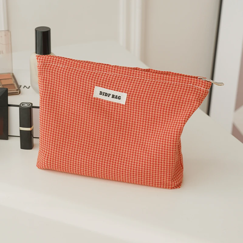 Borsa cosmetica da donna pied de poule rossa borsa per cosmetici di alta qualitร borsa da toilette da viaggio portatile di grande capacitร pochette