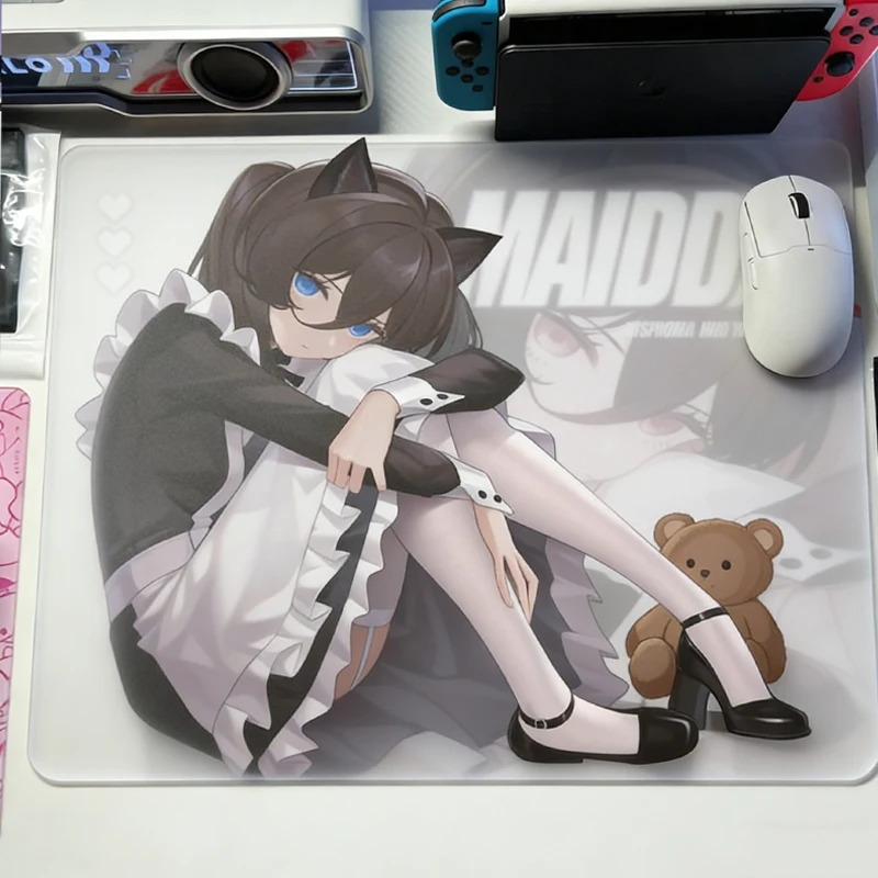 Japanese Anime Maid Role Y2K Glass Gaming Mouse Pad Smooth Frosted Surface Desk Mat Tempered Upgrade FPS Office Mousepad Esports