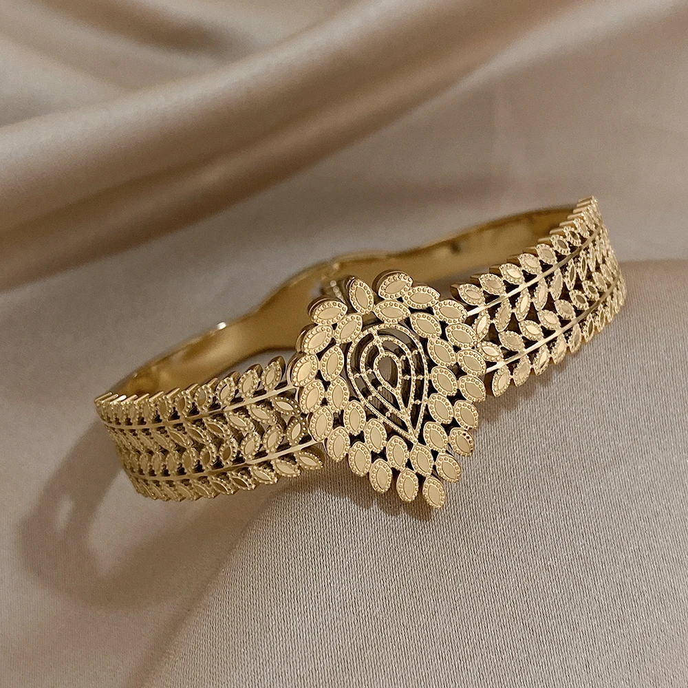 Greatera Mode Männer Frauen Hohl Blatt Wasser Tropfen Form Armband Gold Farbe Luxus Hohe Qualität Edelstahl Version Armreif