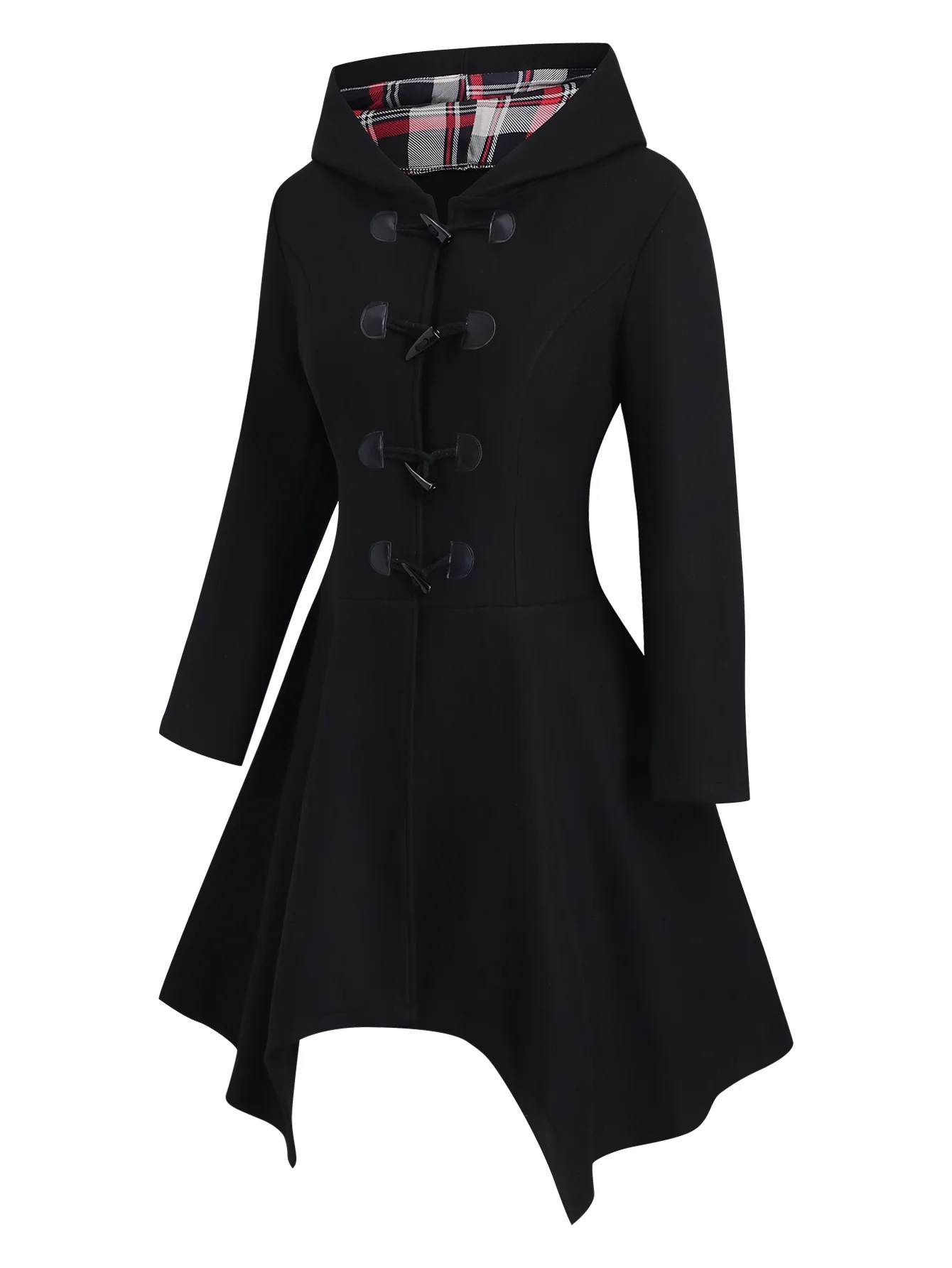 

2025 European and American Women's Plus Size Autumn and Winter New Irregular Hooded Cloak with Horn Buttons Stylish and Elegant