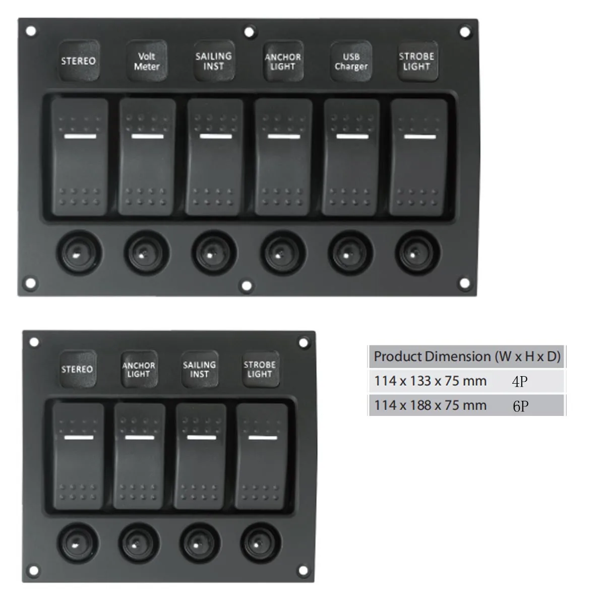 RV Marine Control Switch Panel 12/24V with Overload Protection