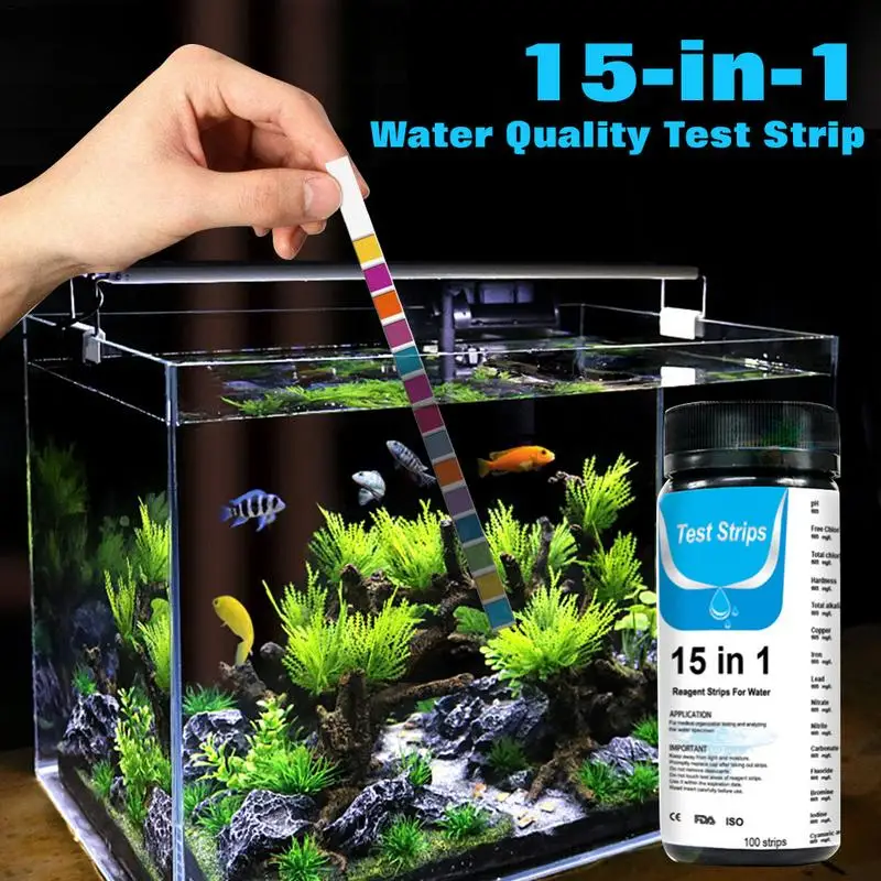 100pcs 15 in 1Drinking Water Test Kit Test Strips for Aquarium, Pool, Spa, Well & Tap Water PH Hardness Water Quality Testing