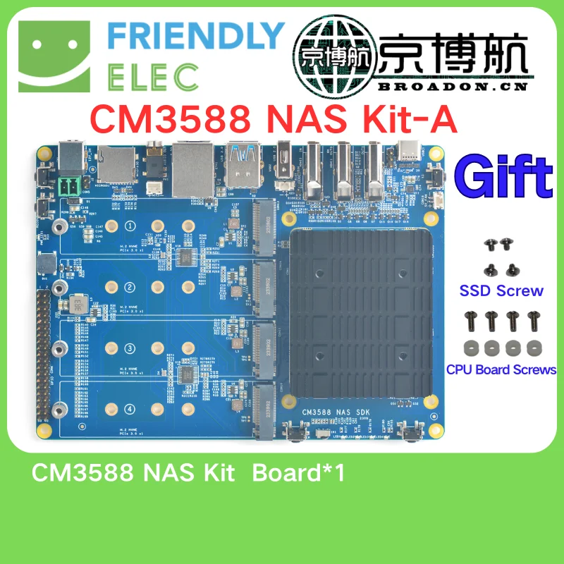 FriendlyELEC CM3588 Plus NAS Kit SDK 2.5Gbps Rockchip RK3588 CPU Development Demo Core Board 4xPCIe3.0 4K/8K 4 NVMe HDMI IN OMV