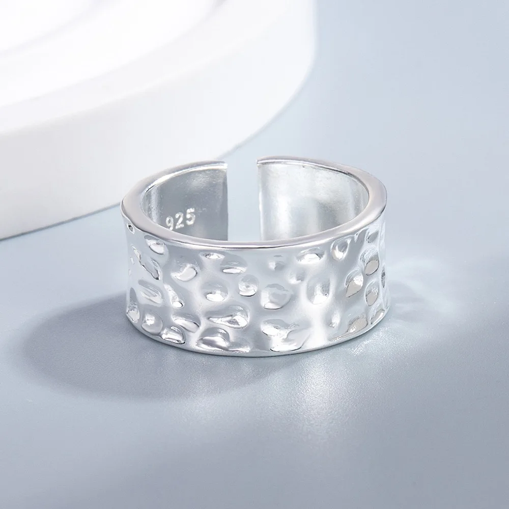 BF CLUB 925 Sterling Silver Ring For Women Jewelry Retro Wide Smooth Open Vintage Handmade Ring Allergy For Party Birthday Gift