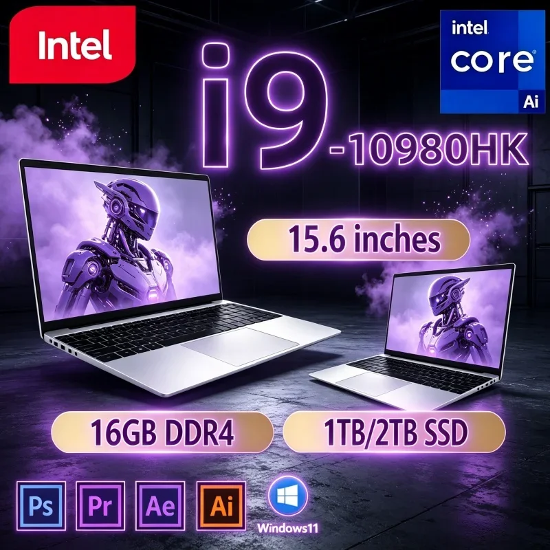 Portable 15.6" FHD Laptop Hot I9‑10980HK 120Hz IPS 16/32GB RAM 2TB SSD Win11 Large Storage 2026 New Office Notebook