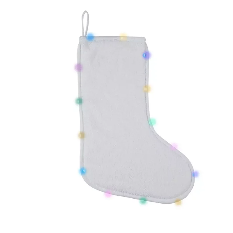 Festival Sublimation Blank White Linen Santa Socks With Led Light Christmas Stocking Xmas Tree Decoration for Custom Logo Gift