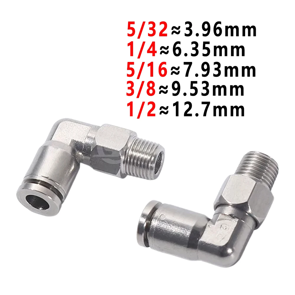 PL 304 Stainless Steel Pneumatic Quick Connector Elbow External Thread 1/8 1/4 3/8 1/2 PU Inch Air Hose 5/32 1/4 