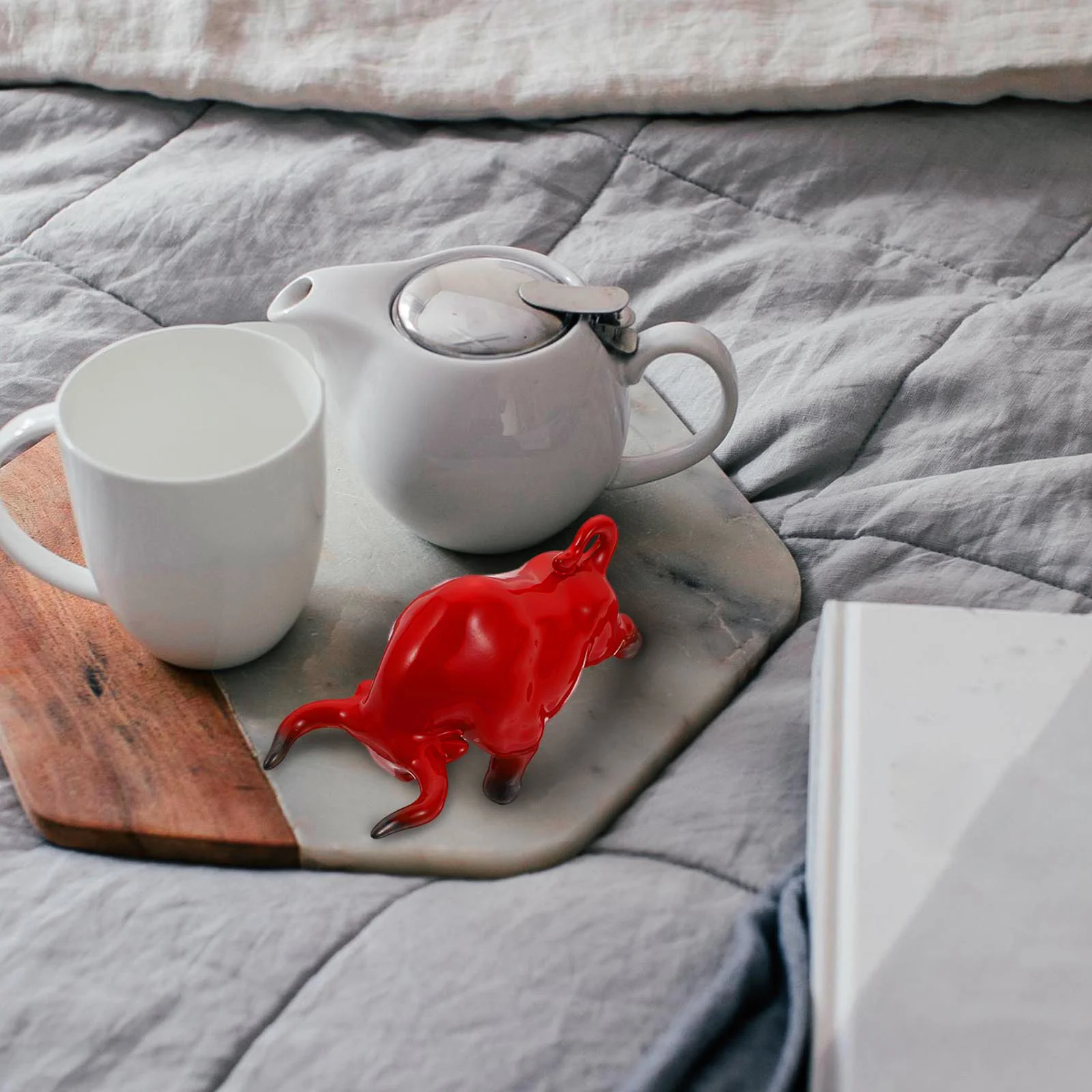 

Lovely Ox Tea Pet Decor Red High Quality Materials Long Lasting Use Home Office Desktop Creative Ornament Gift