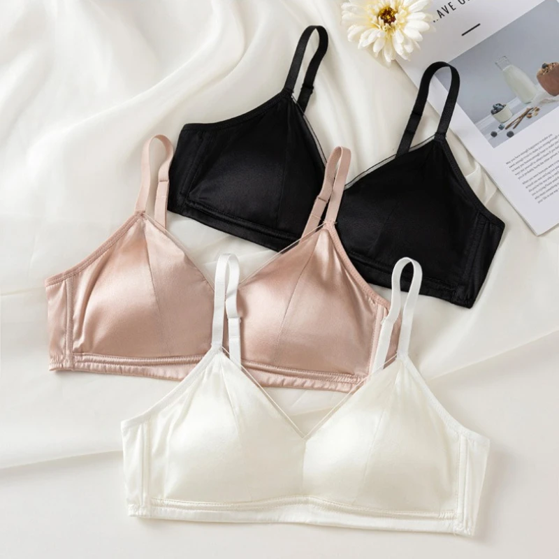 Luxury Silk Lingerie for Women Thin Sexy Bra Push Up Women's Bras and Bralettes Comfortable Silk Woman Bra Unwired Underwear