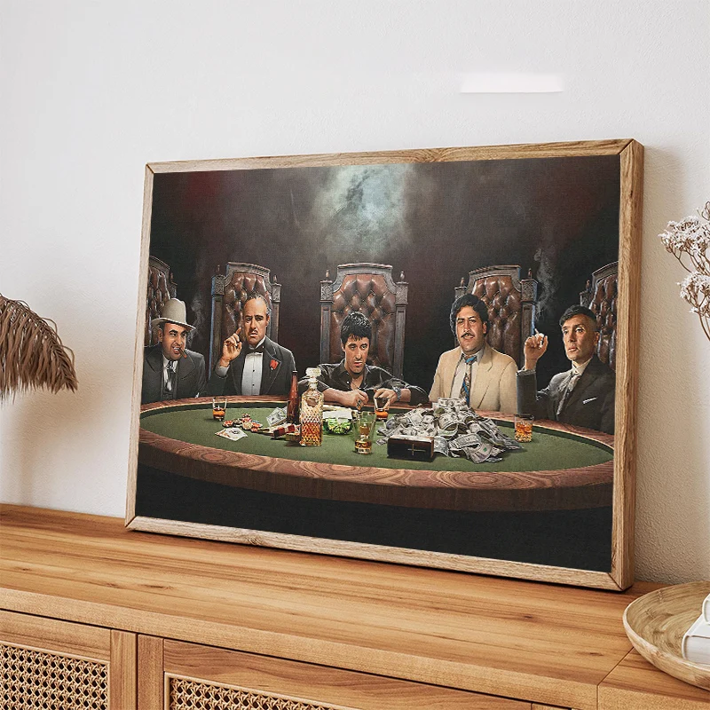 The Sopranos Wall Art, Famous Actors Gangsters  Play Poker Poster Print, Mafia Decor, Movie Canvas Painitng Home Decor Gift Idea