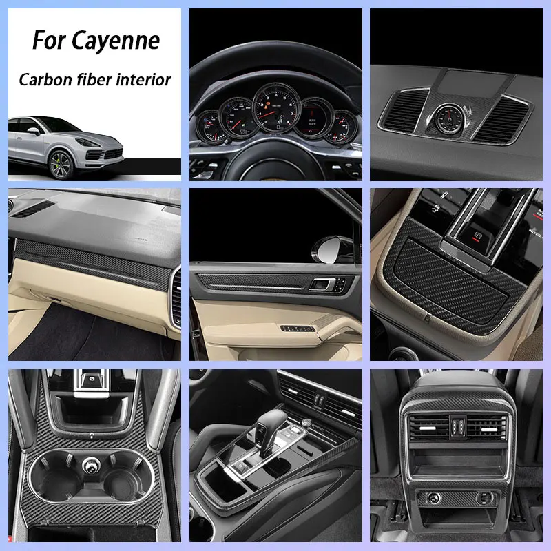 

Real Carbon Fiber Car Interior Central Control Decorative Sticker Protective Cover For Porsche Cayenne 92A 9YA 2011-2024