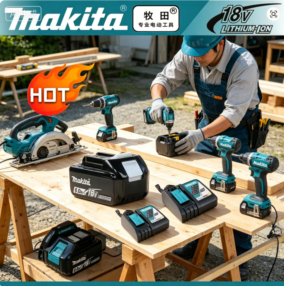 

Genuine Makita 18V 9Ah 6Ah 3Ah Rechargeable Battery for Makita Power Tools Li-ion Replacement 18v Battery+charger+electric drill