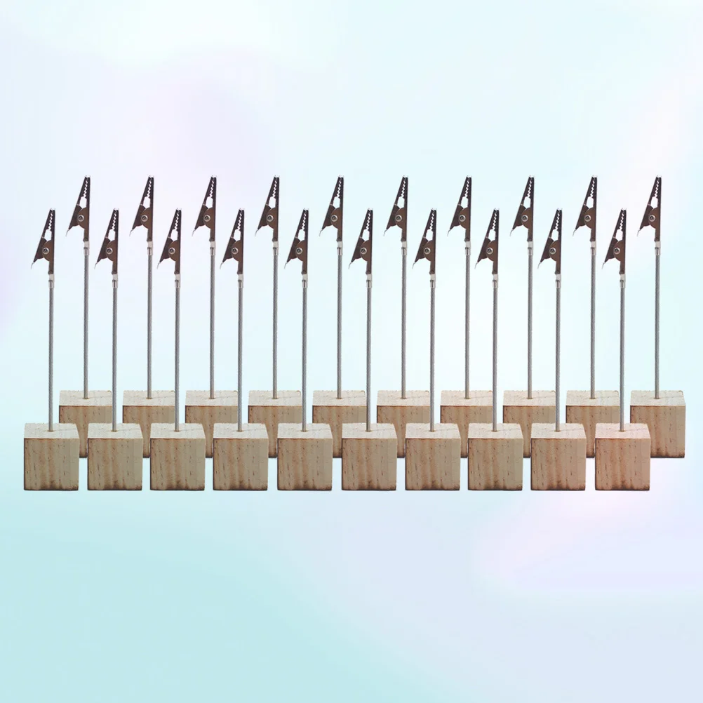 

20PCS Wooden Card Holders Cube Base Paper Clips for Wedding Party Home Photo Table Number Easels Bamboo