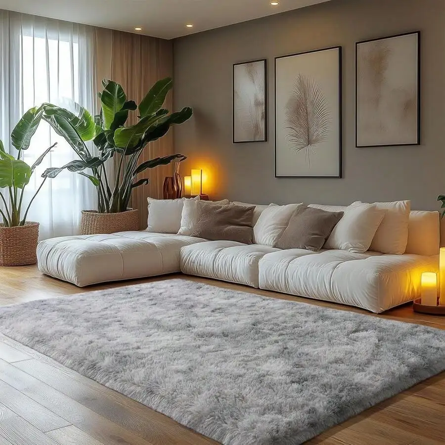 

Ультрамягкий пушистый ковер для гостиной, спальни, общежития - серое плюшевое покрытие для пола