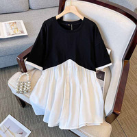 150Kg Plus Size Women Bust 156 Summer Loose Short Sleeve Irregular Splice Dress Black 5XL 6XL 7XL 8XL 9XL