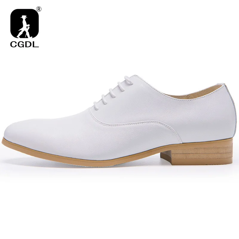 3CM Heels Men Wedding Shoes Genuine Leather White Black Oxford Dress Business Suit Shoe Lace Up Point Toe Formal Shoes Handmade