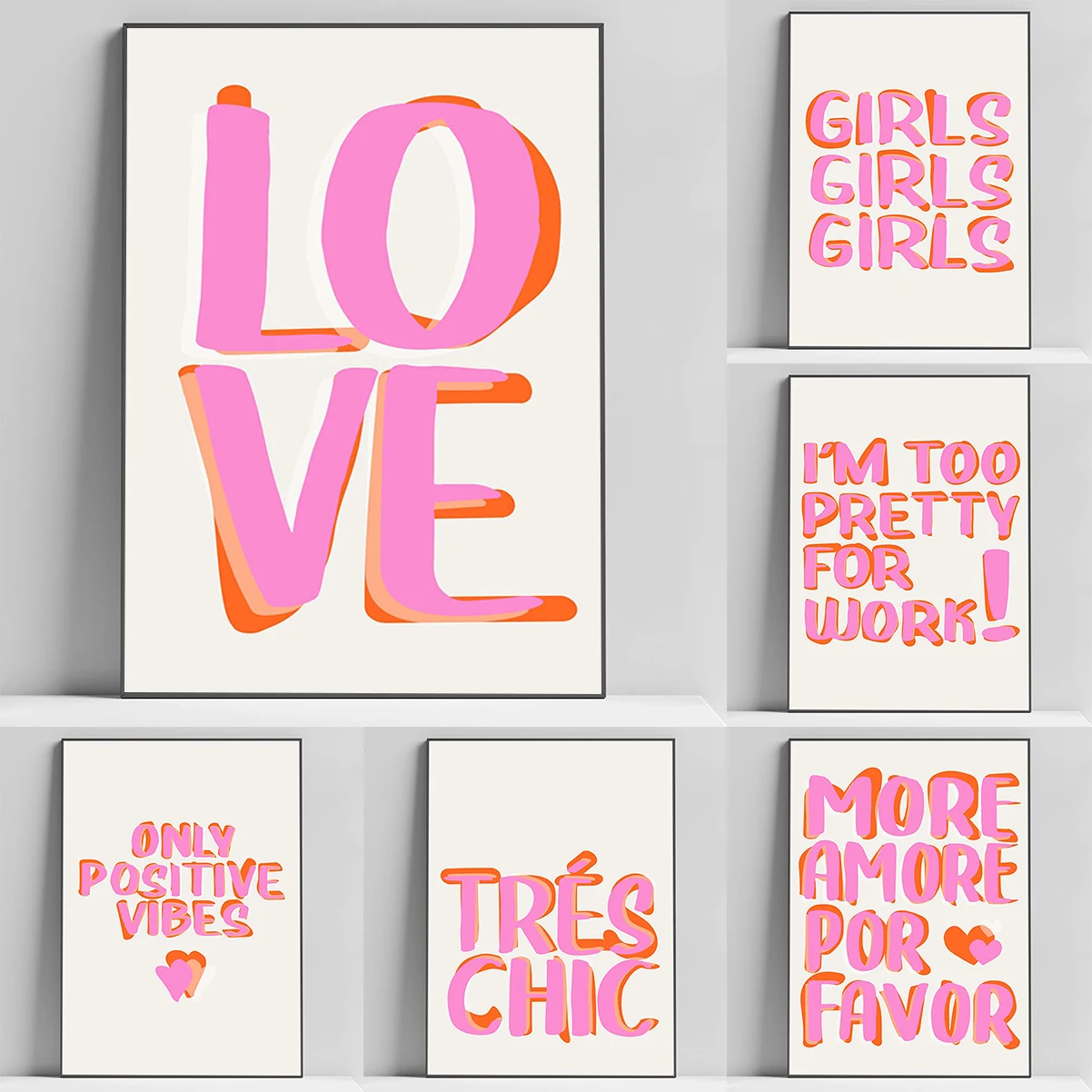 

Nordic More Amor Por Favor Colorful Eclectic Pink Love Girls Quote Wall Art Canvas Poster for Living Room Decor Picture