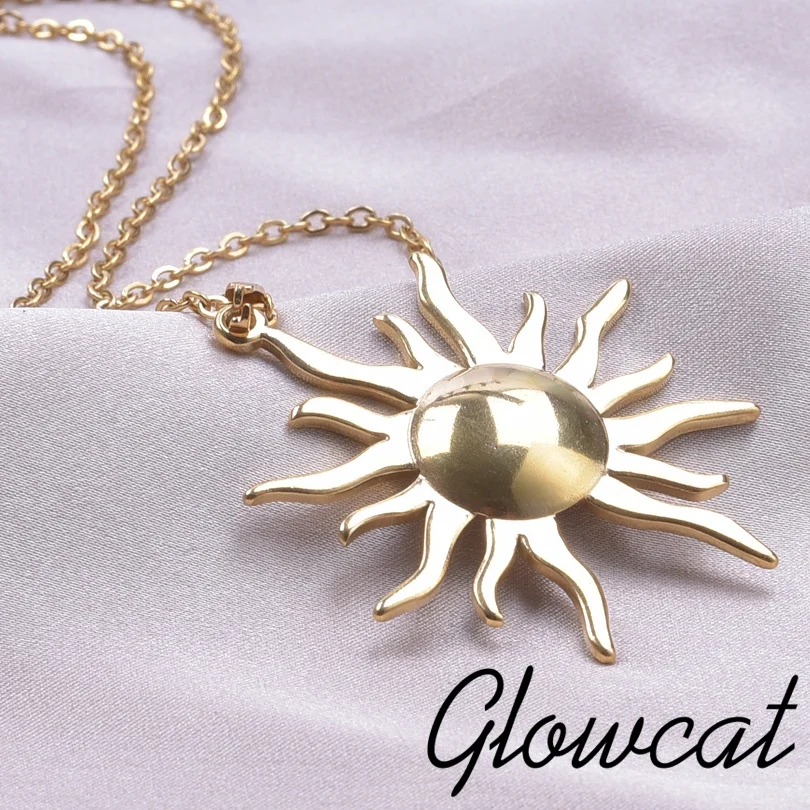 Classic Gloss Stainless Steel Sun Necklace 2024 New Brief No Fading Round Bright Surface Flame Temperament Collarbone Necklaces