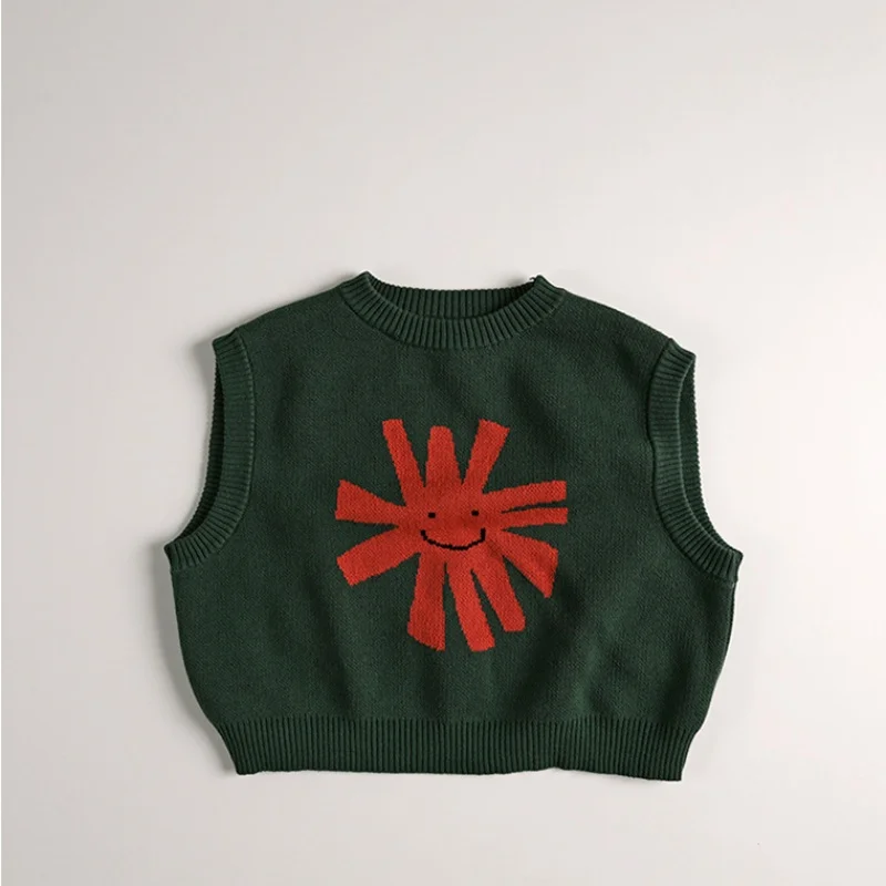 2025 Autumn Children Knitted Vest Baby Boys Girls Cute Cartoon Sleeveless Sweaters Kids Soft Loose Outwear Tops