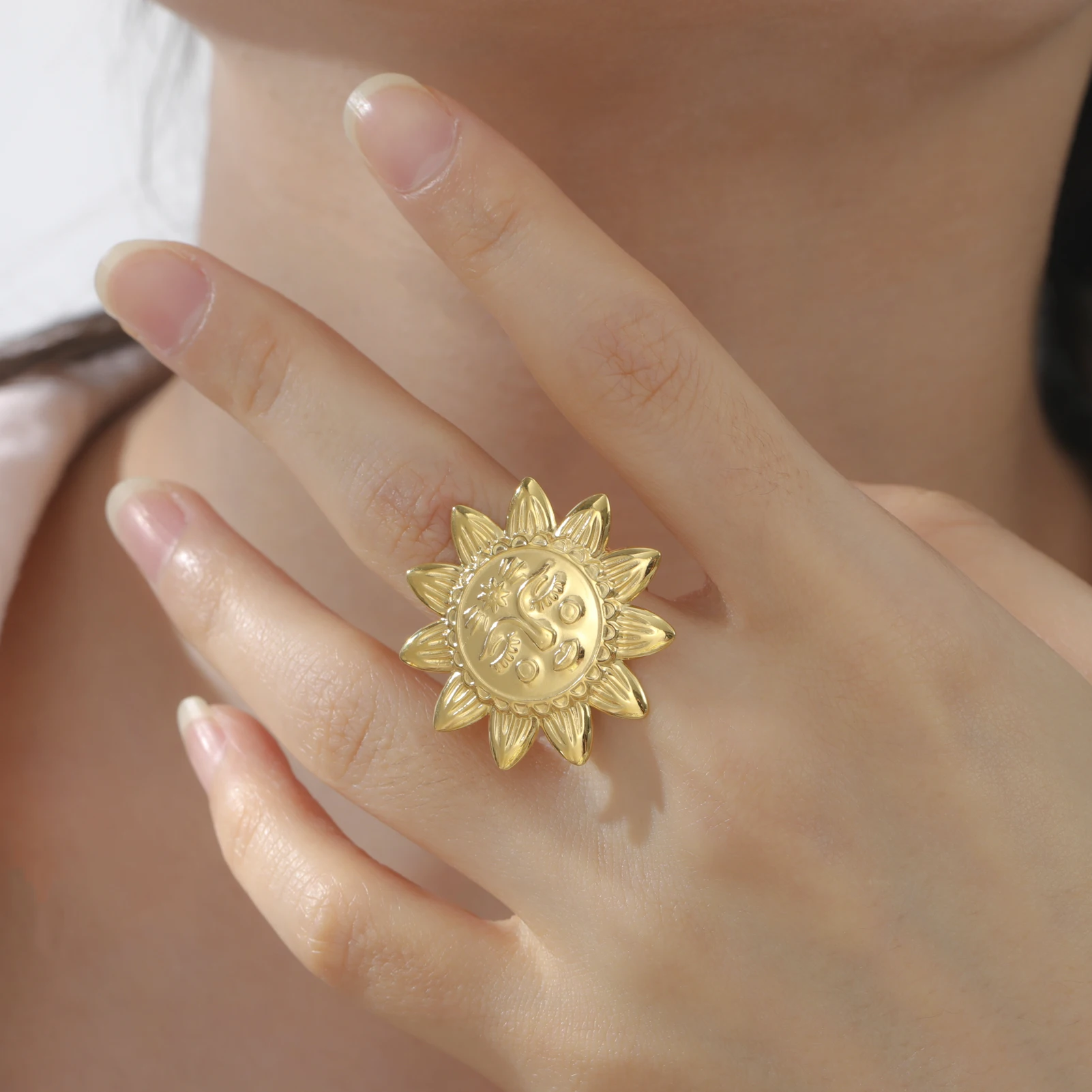COOLTIME Mode Blumenring für Frauen Edelstahl Gold Farbe Gardenia Kamelie Blume Offener Ring Schmuck Geschenk Neu – Detail 26