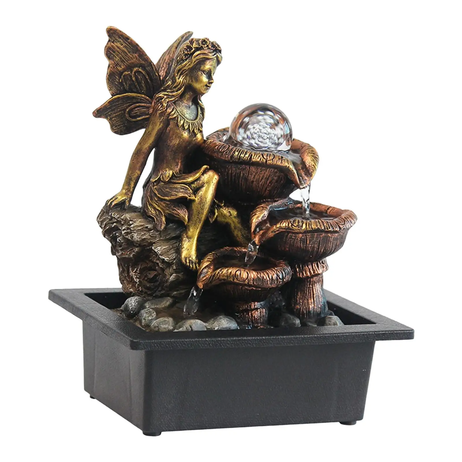 Decorative Table Fountain with Backlight Soothing Water Flow Miniature Home Decor Water Feature for Interior Office