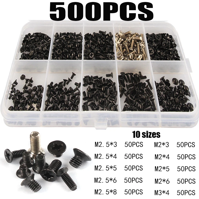 

500Pcs Screw Laptop Notebook Computer Screw Assortment Kit Using for IBM For HP For Dell Hardware Parts M2/M2.5/M3