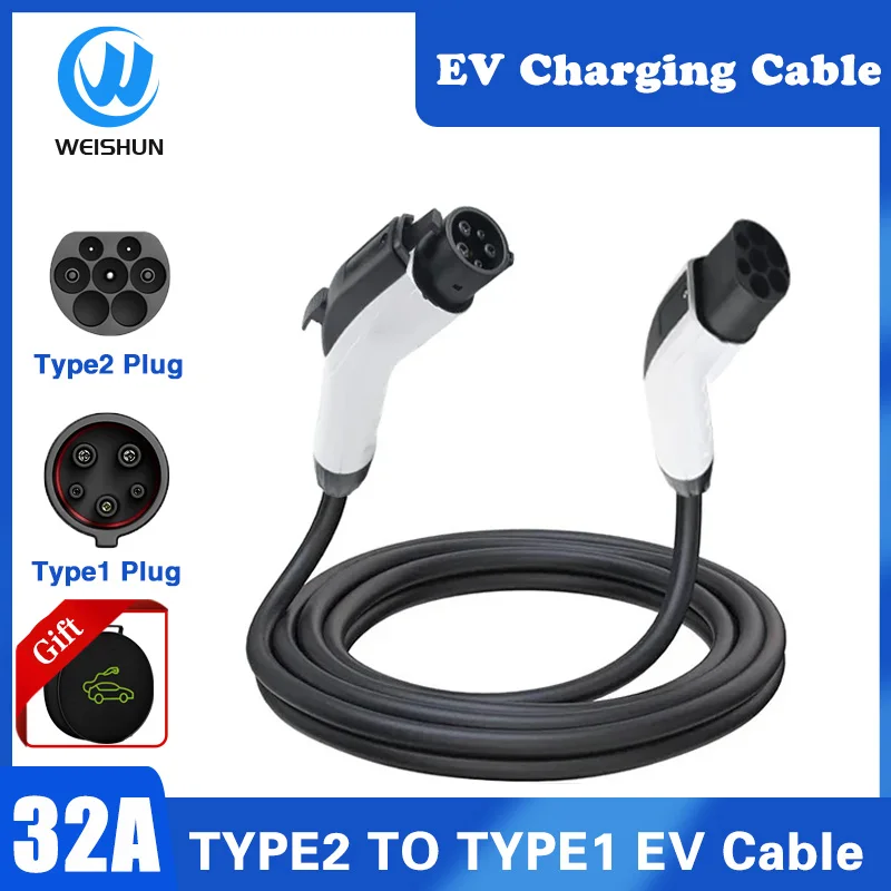 Type2 to Type1 EV Charging Cable 32A 16A 1 Phase 5Meter Electric Vehicle 3.5KW 7KW IEC62196-2 EVES Charger Stations