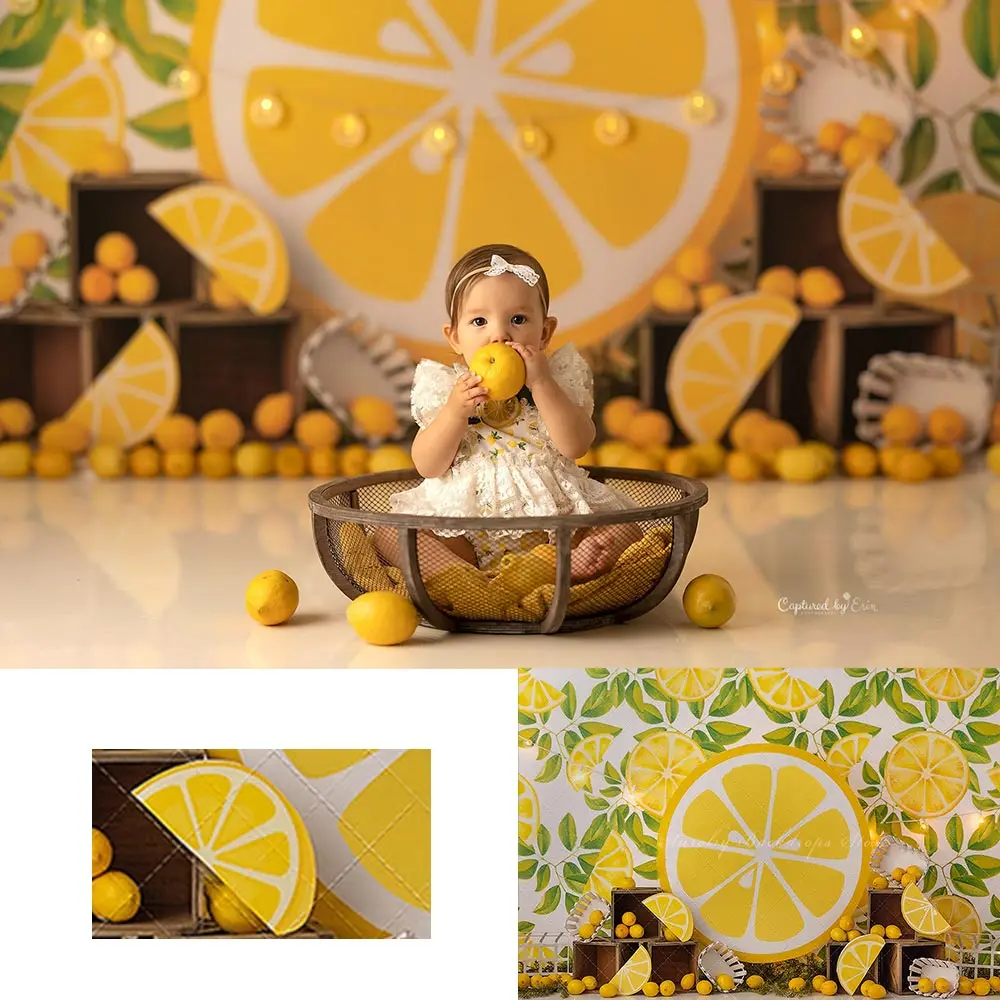 Lemon Squeezy Backdrop Kids Baby Cake Smash Photography Props Child Girls Adult 1st Birthday Photo Studio Backgrounds