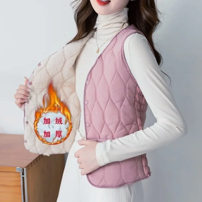 

Winter Down Cotton Vest Ladies Lamb Cashmere 2025 New Thin Slim Short Warm Sleeveless Parkas Waistcoat Tops Female Jacket