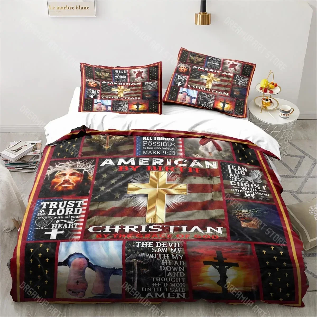 

Jesus Christ Church Mary Christian Religious Bedding Set King Twin Double Child 3 Piece Mircofiber or Polyester Duvet Cover Set