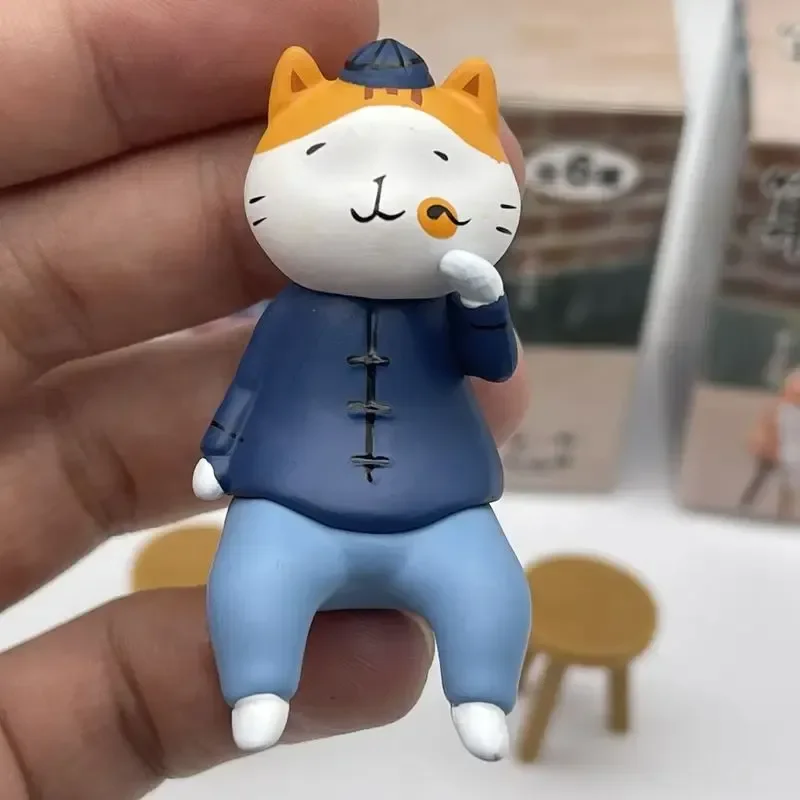 Anime figura adivinhação gato caixa cega bonito gato figura de ação com fezes kawaii mesa decoração brinquedo colecionável presente do festival ﻿