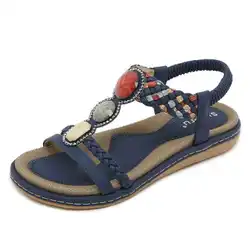2025 summer new woman sandals Bohemia Style Flat Heels casual comfort non-slip flat sandals beaded female beach shoes plus size