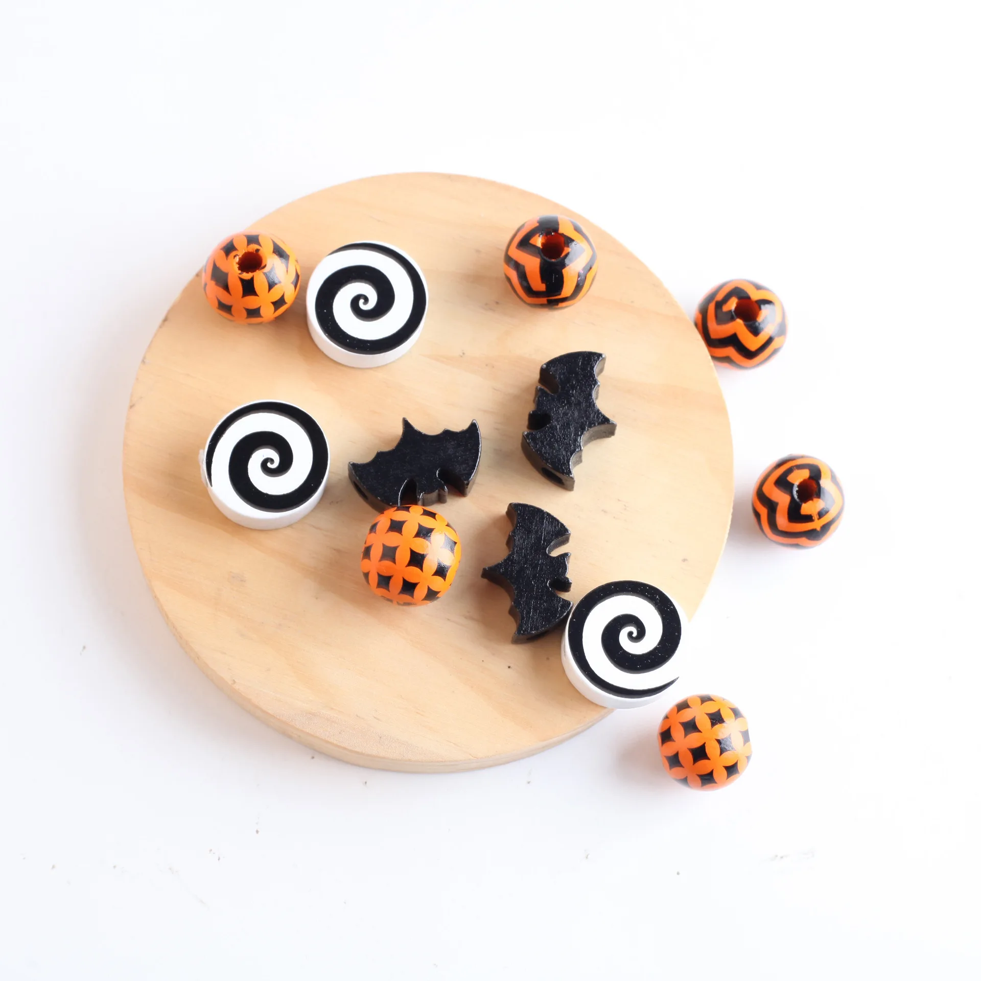 20Pcs/Pack New Halloween Printed Wooden Beads Loose Spacer Beads DIY Handmade Crafts Kids Toys Beads For Jewelry Making