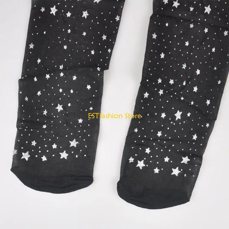 

Y5GC Women High Waist Thin Pantyhose Glitter Star Sequins Pattern Sheer Black Tights Starry for Sky Jacquard Stockkings