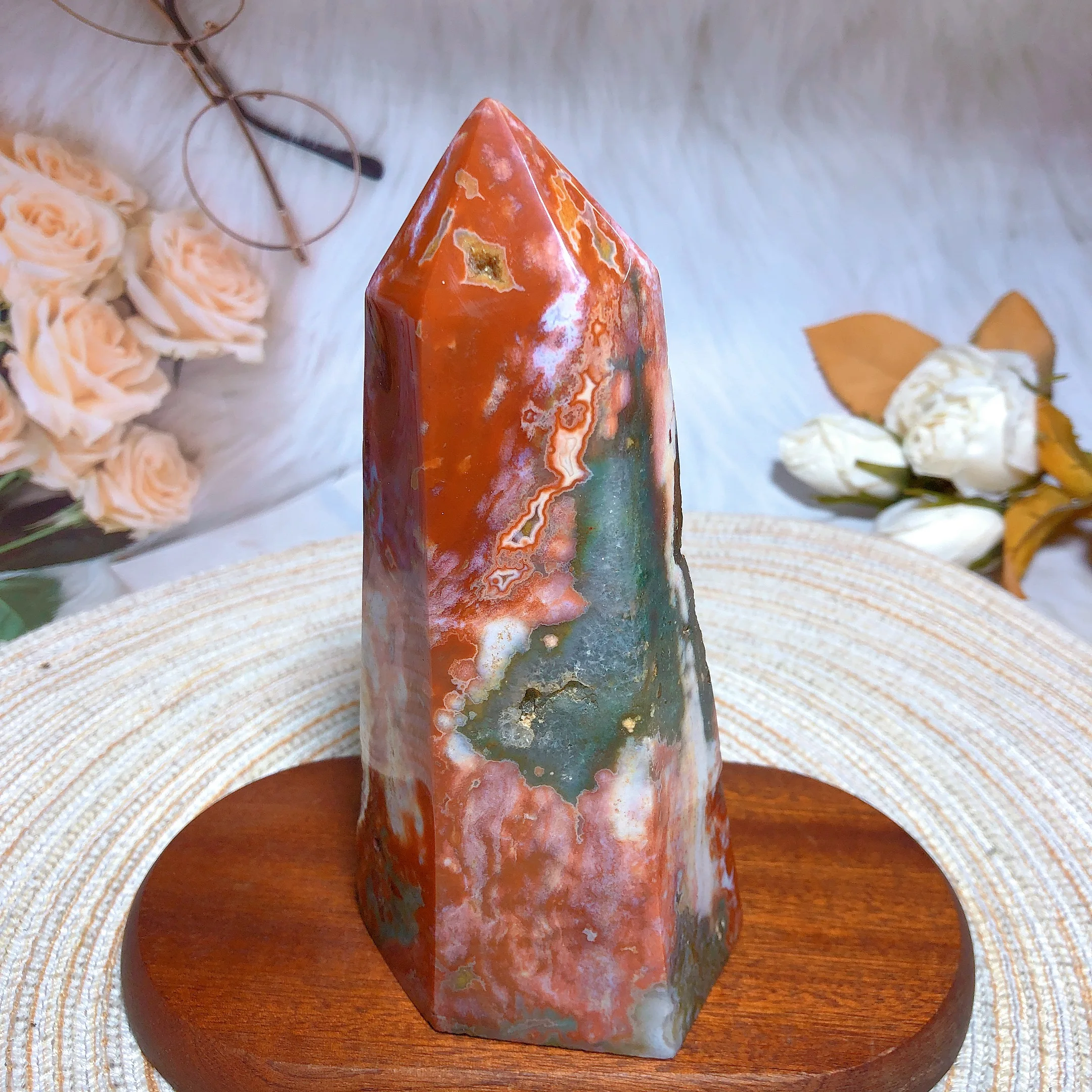 Natural Crystal Ocean Jasper Tower OJ Colorful Ornament Gemstones Mineral Energy Reiki Home Decorations Gift