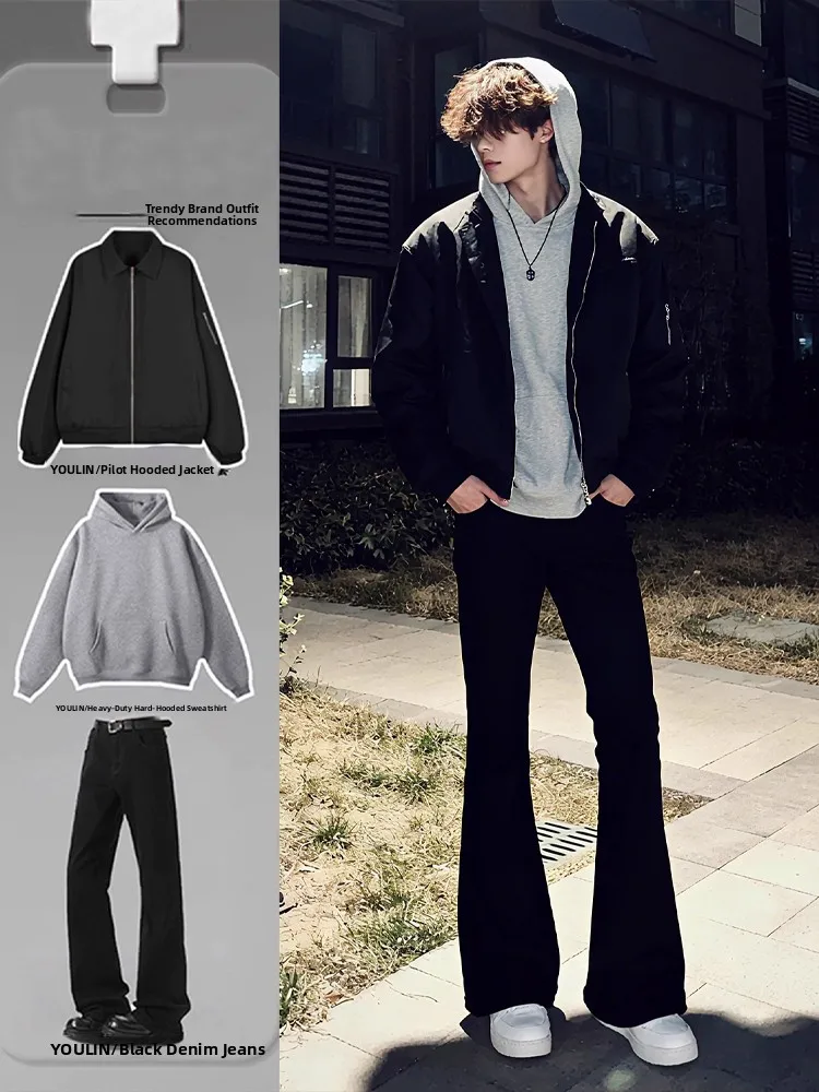 

Cool ort American Pilot Jaet Outerwear for Men Sli Spor Casual Autumn OOTD Set Teenage Long Sve Sweatirt And L...