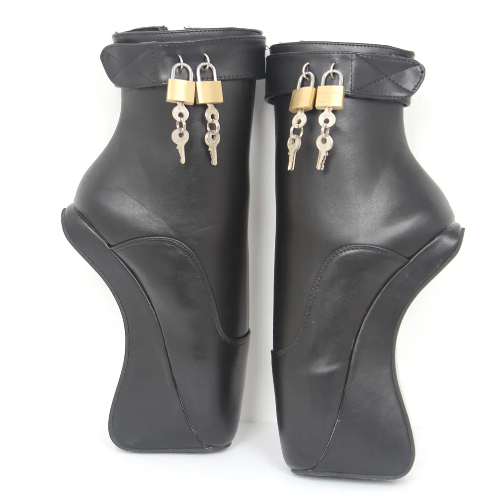 7 Inch High  Heel Unisex Fetish Wedge Hoof Heelles Ankle High Lace Up Lock Ballet Boots Size 36-46