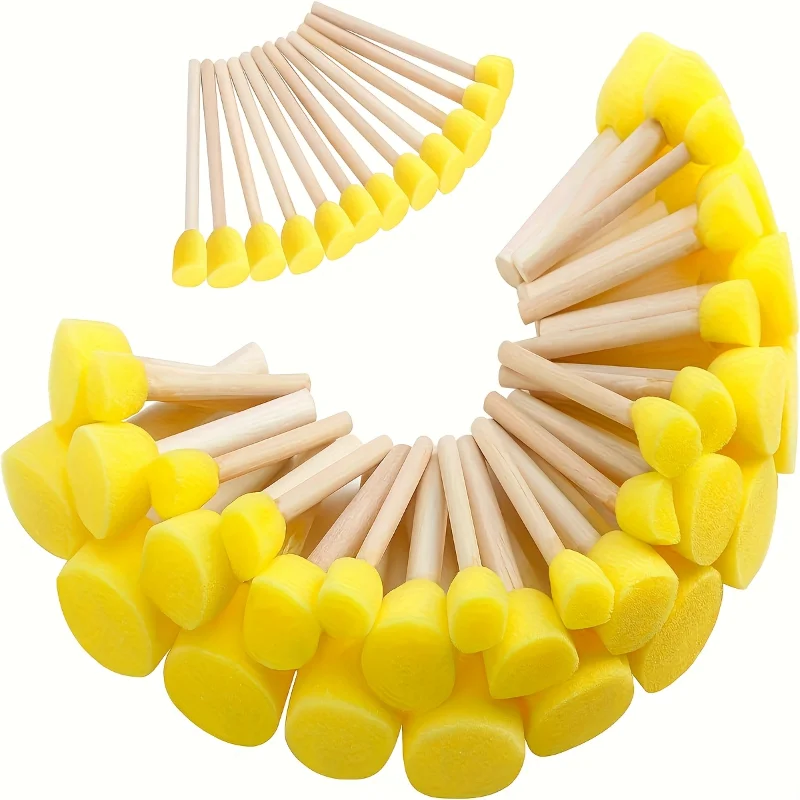 Yellow Foam Sponge Stamp Brushes with Wood Handles, Multi Size Paint Dabber Set for Art, Graffiti, Clay, Home Decor