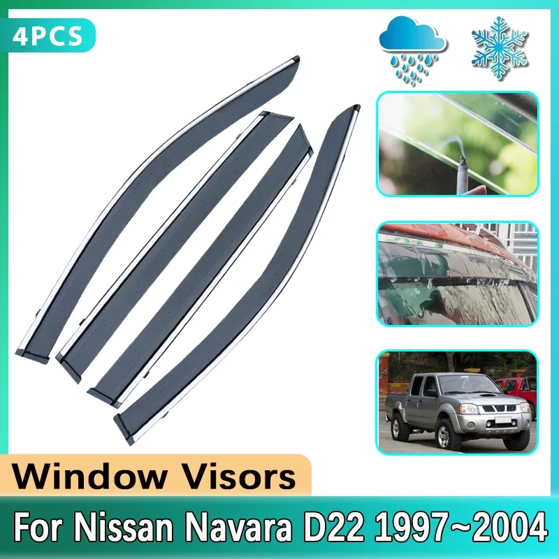 Car Side Window Visor for Nissan Navara D22 Datsun Terrano NP300 Frontier 1997~2004 Rain Sun Guard Cover Deflectors Accessories