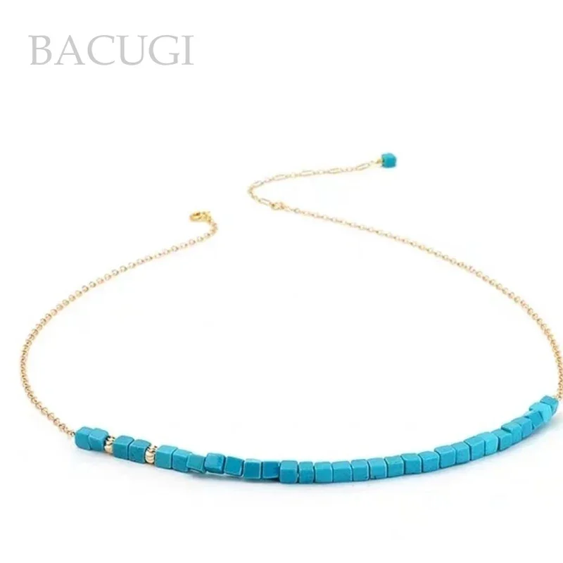 قلادة فيروزية جديدة لعام 2026 مرصعة بالأحجار الطبيعية مطرزة بالذهب عيار 14 قيراط للنساء #3