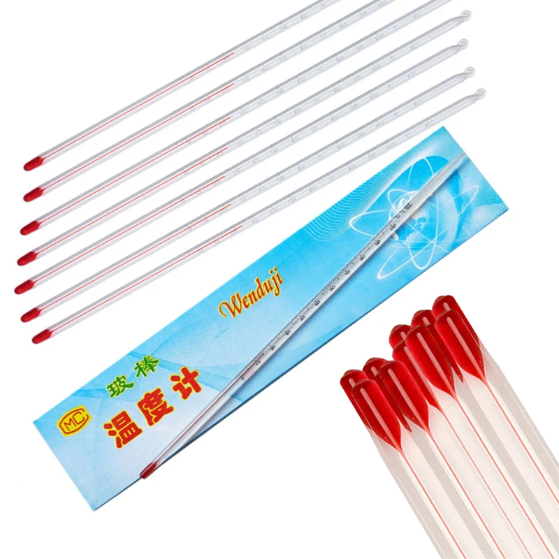 

20 шт. 30-сантиметровые стеклянные термометры от 0 до 100/200 градусов Цельсия, аксессуар для домашнего пивоварения и лабораторий, красные, с водонаполнением, D3