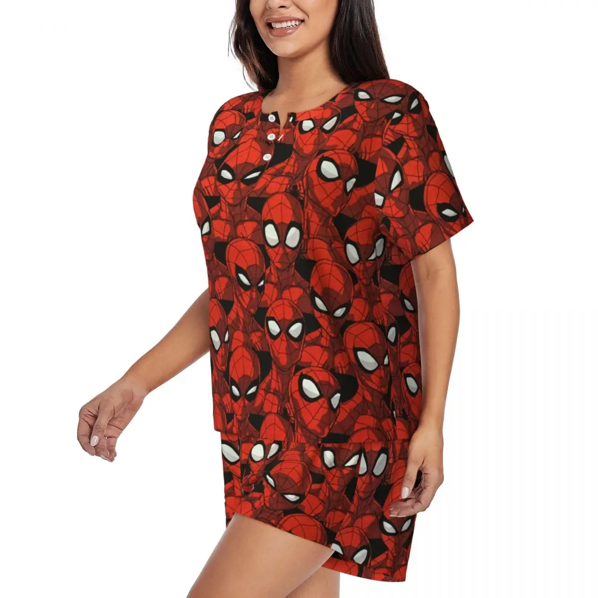 Custom Animated Anime Spider Man Pajamas Set Women Short Sleeve Spider Sleepwear Loungewear 2 Piece Pjs