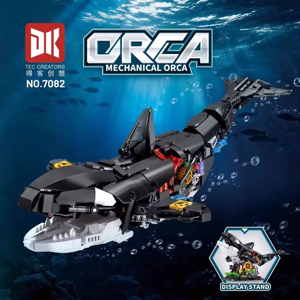 

Механическая акула DK7081 с подставкой, конструктор, модель кибер-морского животного, игрушка для сборки, MOC, украшение для стола, подарок на день рождения для мальчиков