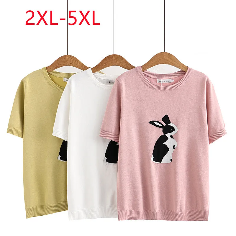 New 2023 Ladies Spring Summer Plus Size Tops For Women Large Size Short Sleeve O-neck Pink  T-shirt  2XL 3XL 4XL 5XL