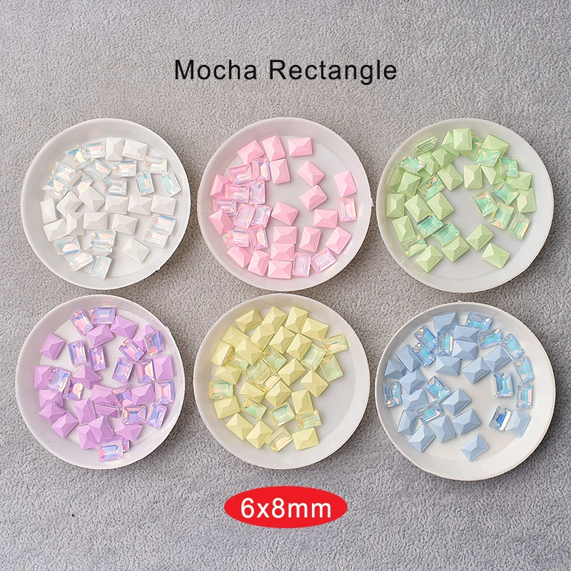 

New Colored Mocha Pointed Bottom Rectangular 6x8mm Nail Art Rhinestone Macaron Style K9 Glass Manicure DIY Decoration 20/50pcs