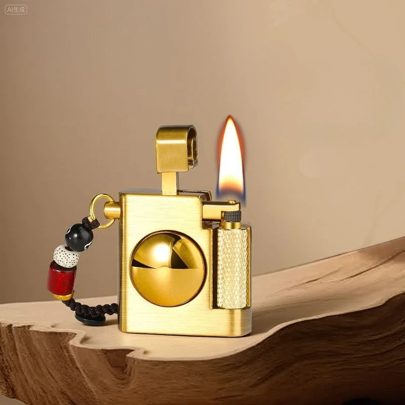 New Small Square Brick Oil Lighter, Side Pulley Ignition, Retro Mini Portable Windproof Gyro Lighter, Metal, Gift